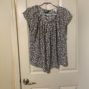 NWOT LC Lauren Conrad Navy Floral Blouse